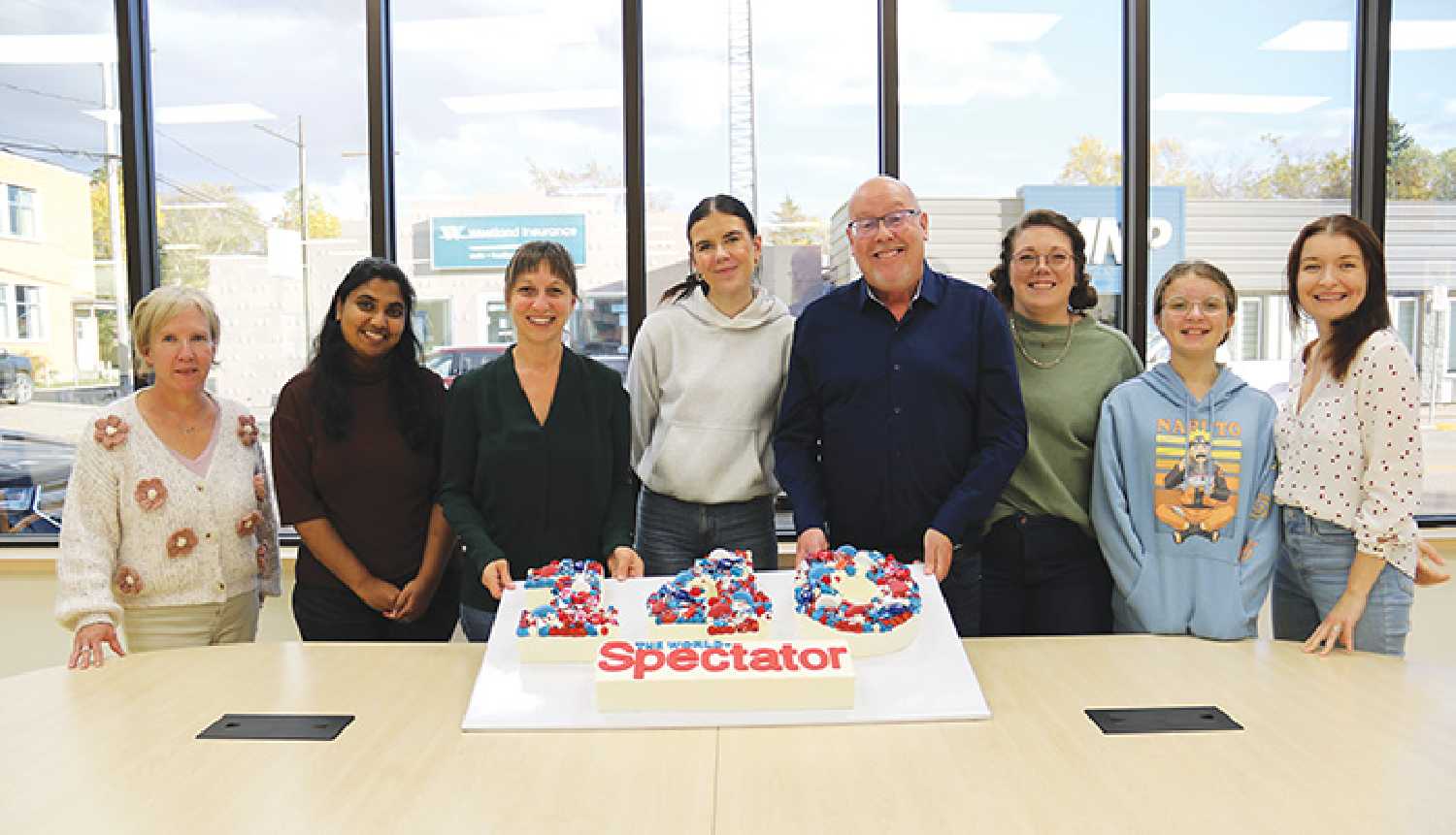 Some of the World-Spectator staff with the newspapers 140th anniversary cake on October 2, 2024140 years to the day from when the first issue was published, on October 2, 1884. The World-Spectator was around for 21 years before Saskatchewan became a province in 1905.